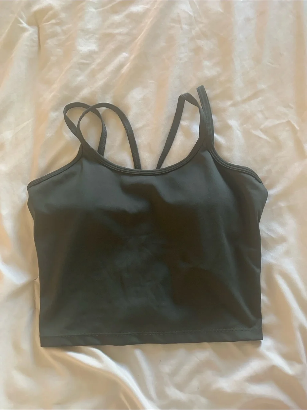 Dark forrest green cropped tank with built in bra. - Picture 1 of 3